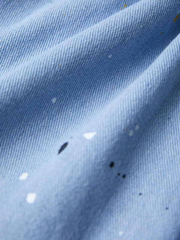 Blauer Vintage Overall mit Großen Taschen und Splash Ink Print