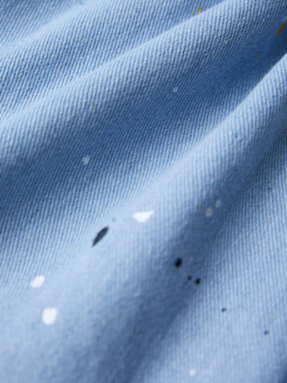 Blauer Vintage Overall mit Großen Taschen und Splash Ink Print