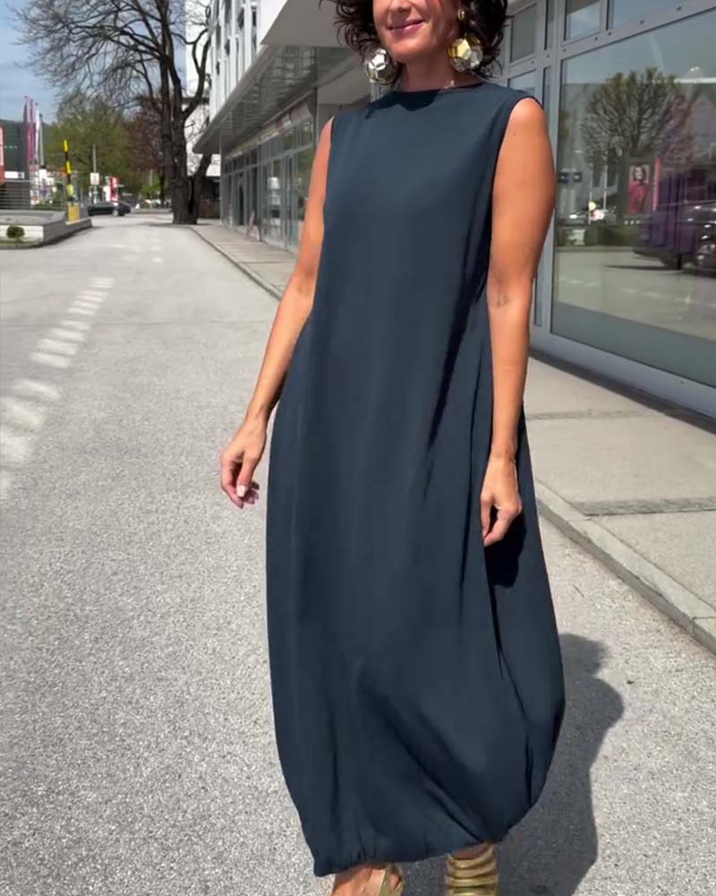 Kleid Mock Neck Ärmellos Locker