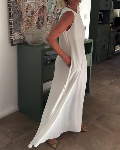 Kleid Ärmellos Locker Drapiert Lang