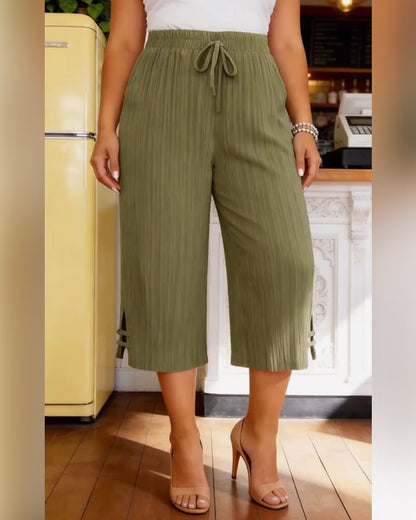 Hose Kordelzug Falten Cropped Weit