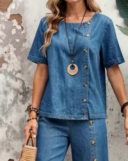 Set Mode Seite Knopf Denim