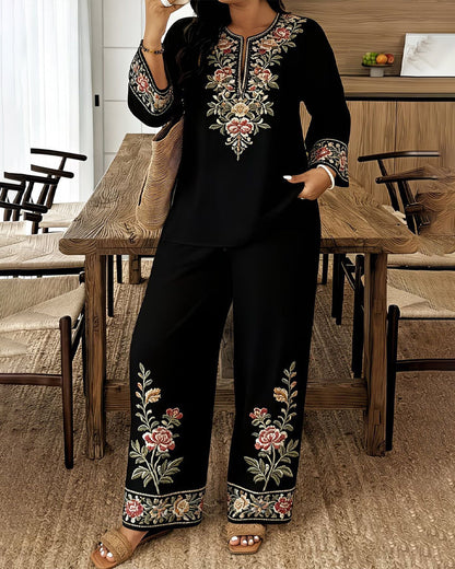 Set Blume Langarm Ethnischer Stil