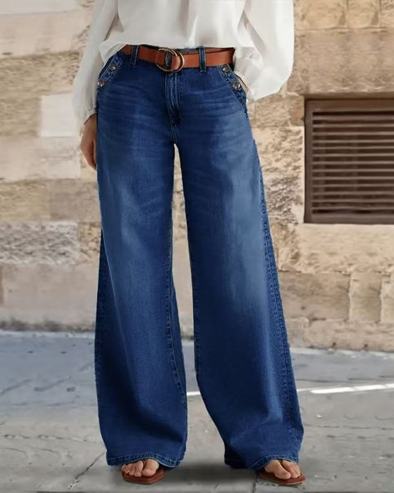 Jeans Multi-Knopf Gewaschen Locker