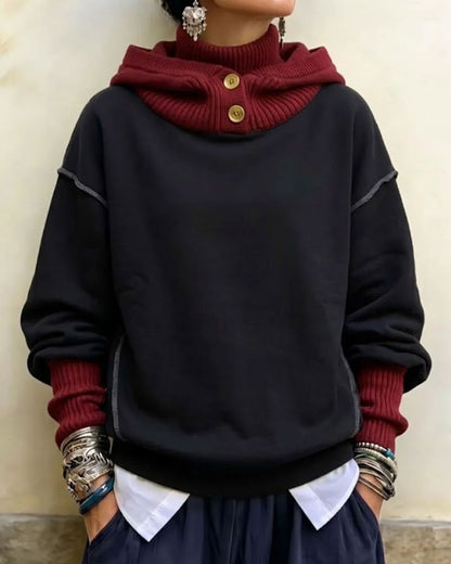 Hoodie Farbblock Hoher Kragen