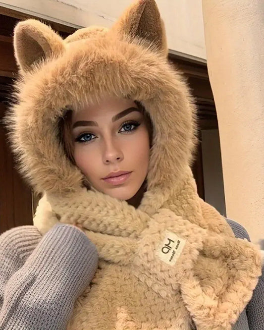 Winter Warm Mütze Schal Mit Cartoon Tierohren