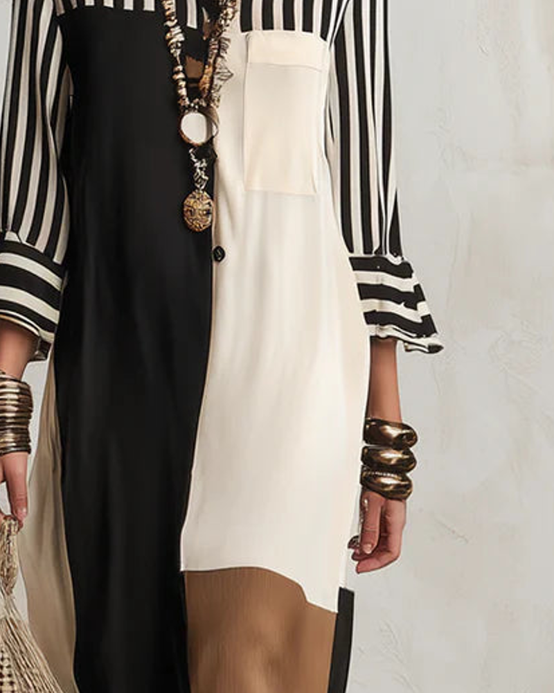 Kleid Colorblock Gestreift Kontrast Hemd