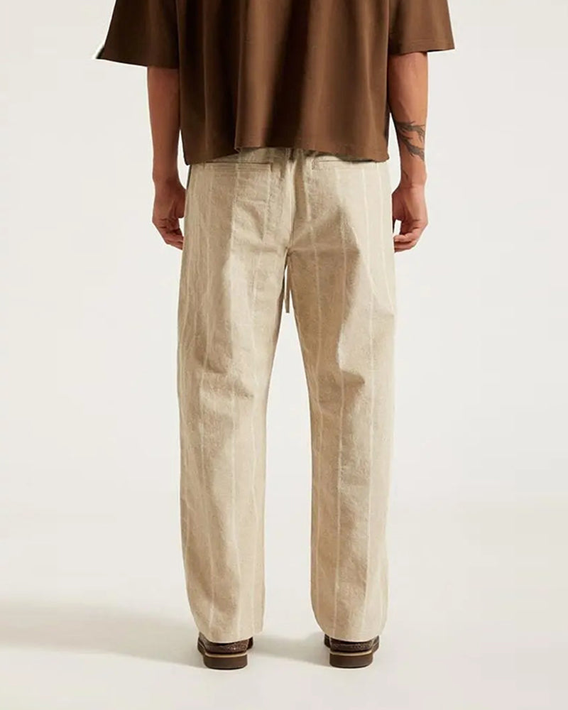 Herren Hose Leinen Kordelzug Gerades Bein