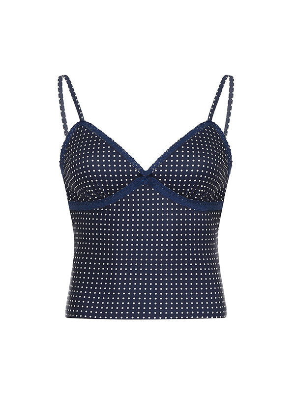 Blaues Y2k Spitzen Detail Bustier Bow Cami Top