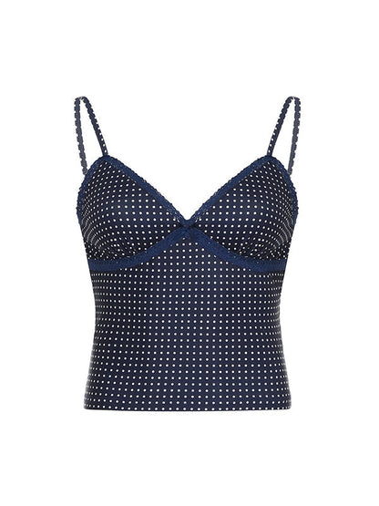 Blaues Y2k Spitzen Detail Bustier Bow Cami Top