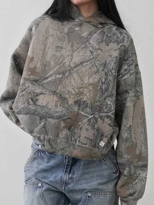 Grau Vintage Straßendruck Oversized Hoodie