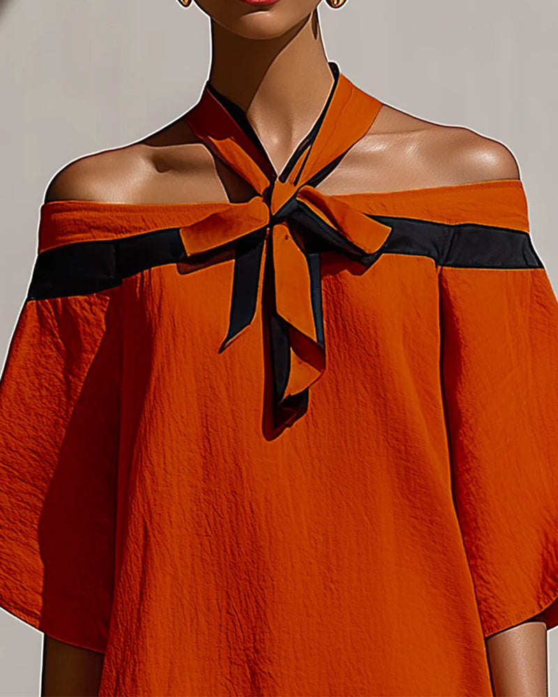 Kleid Off-Shoulder Halbarm Gerade