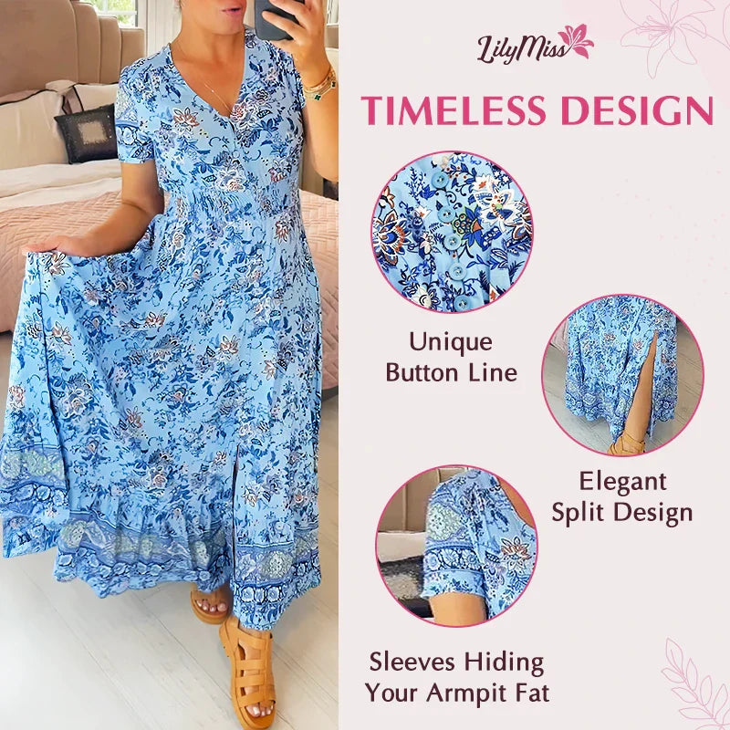 🌷🌷Kleid mit Blumendruck und V-Ausschnitt