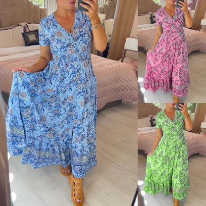 🌷🌷Kleid mit Blumendruck und V-Ausschnitt