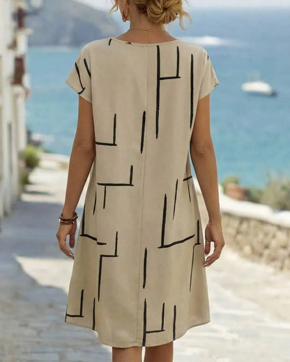 Kleid Abstrakte Linie Baumwolle Und Leinen