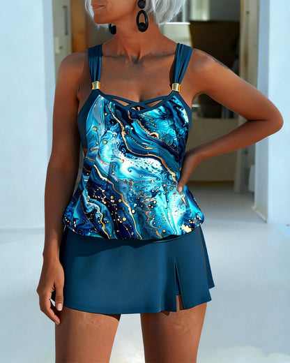 Tankini Bedrucktes Tanktop Casual Rock Seitenschlitz