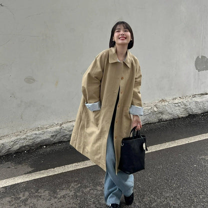 Long Button Down Trench Coat with Pockets for Women - Candida