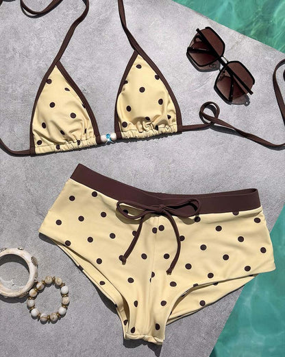 Halter-Trage Zweiteiliger Badeanzug Mit Polka-Dot-Print