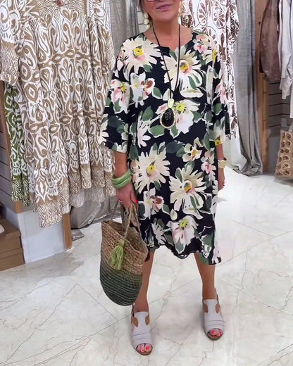 Kleid Gänseblümchen Print Loose Fit Lässig