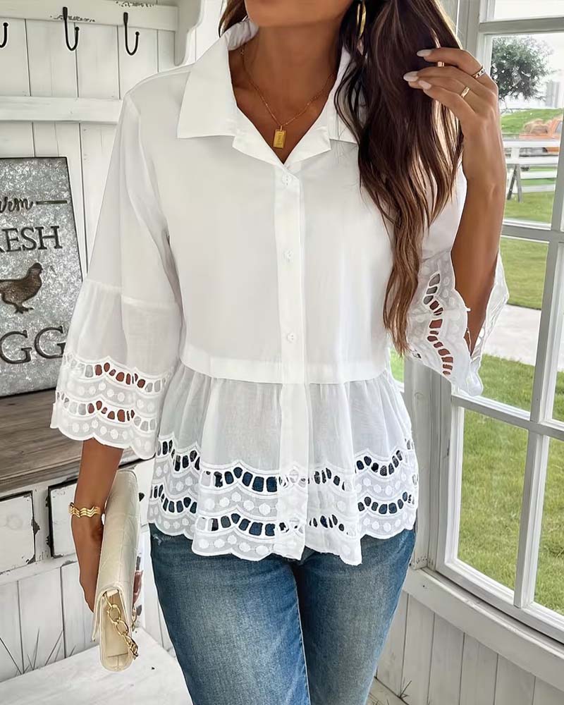 Hemd ausgestanzt Reverskragen weitärmlig