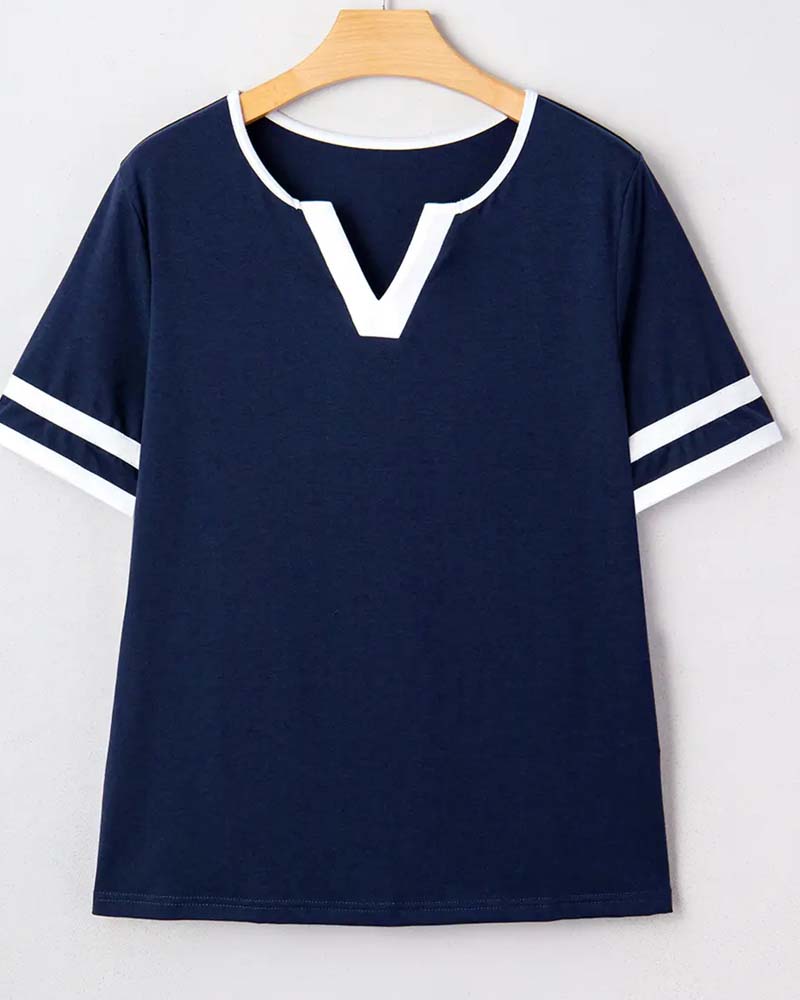 T-Shirt kleiner V-Ausschnitt Colorblock