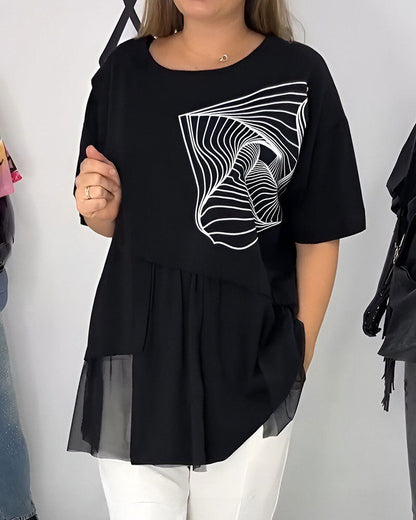T-Shirt Mit Geometrischem Print Und Mesh-Einsatz