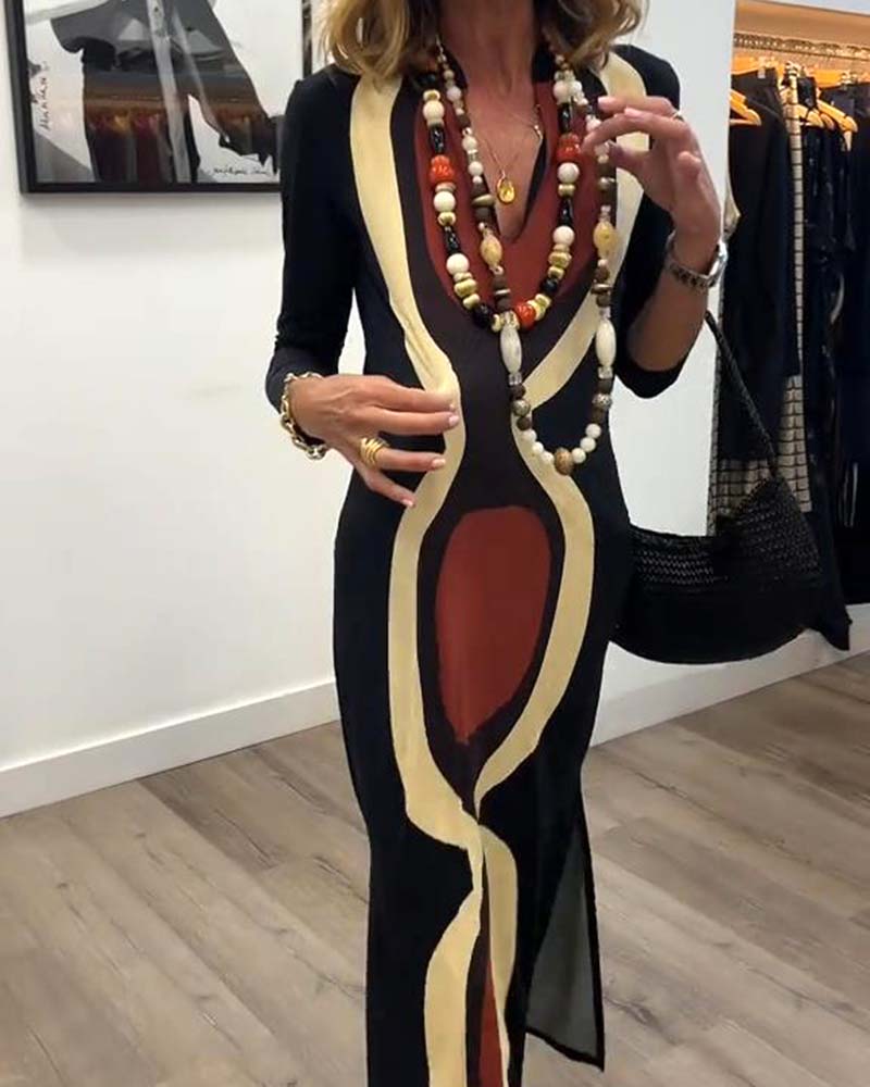 Kleid V-Ausschnitt bedruckt Streetstyle