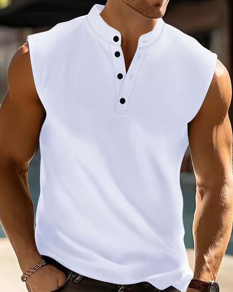 Tanktop Herren Henley Einfarbig Sport