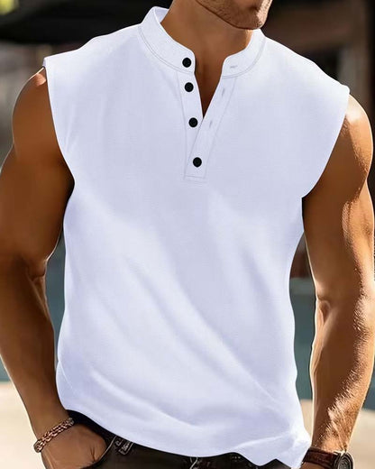 Tanktop Herren Henley Einfarbig Sport
