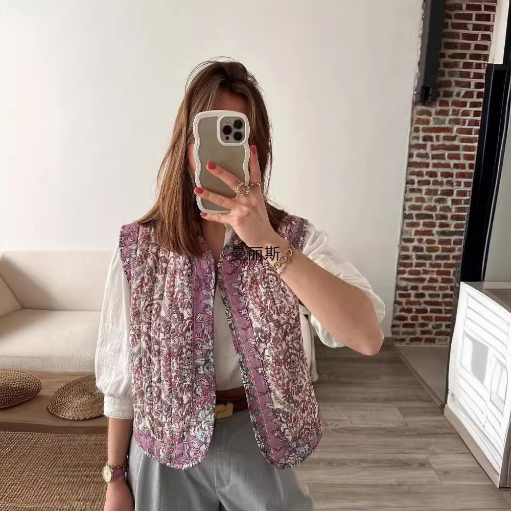 Floral Print Quilted Vest for Women - Gemma