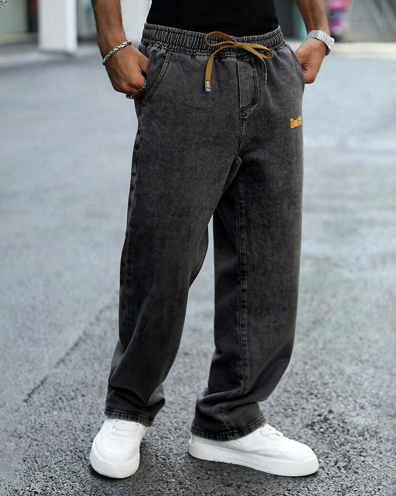 Herren Jeans Vintage Gummibund Weites Bein