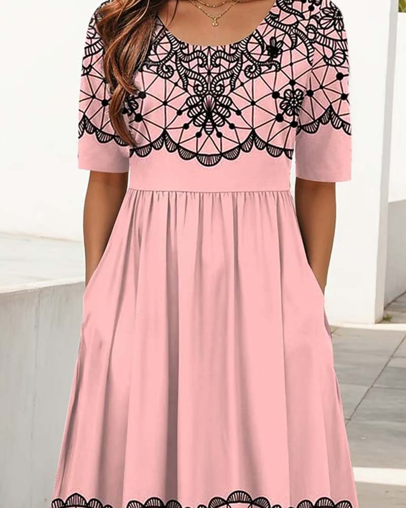 Kleid Rundhalsausschnitt Bedruckt A-Linie