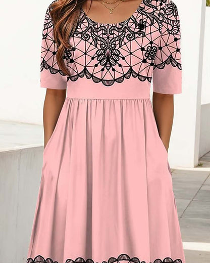 Kleid Rundhalsausschnitt Bedruckt A-Linie