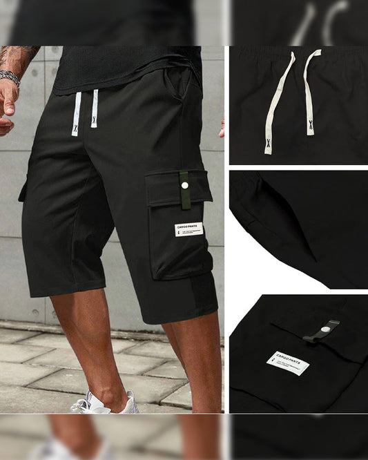 Hose Herren Lässig Kordelzug Capri Cargo