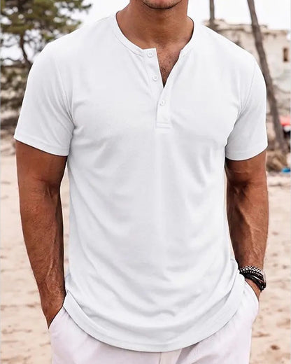 Herren T-Shirt Minimalistisch Henley Kurzarm