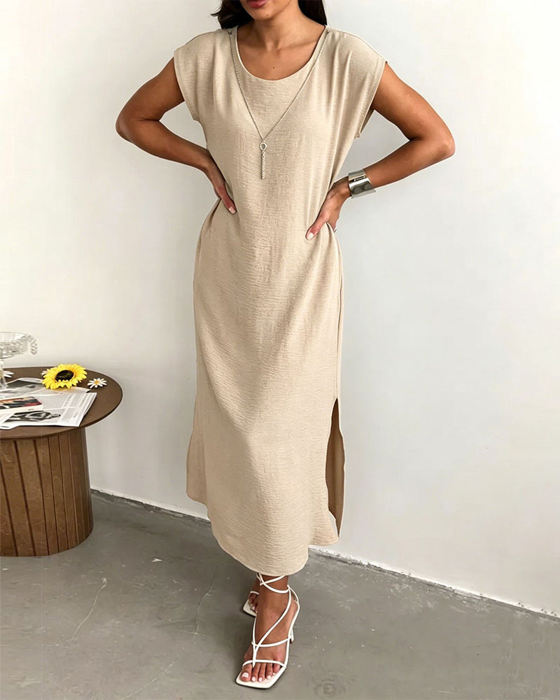 Kleid Midi Länge Schlitz Locker