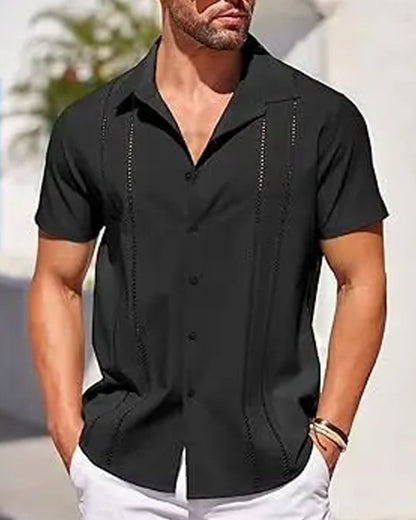 Hemden Herren Kubanisches Guayabera-Hemd Kurzarm Knopfleiste