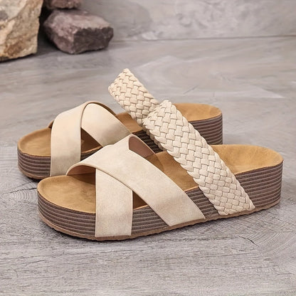 Brown braided wedge sandals - Clara