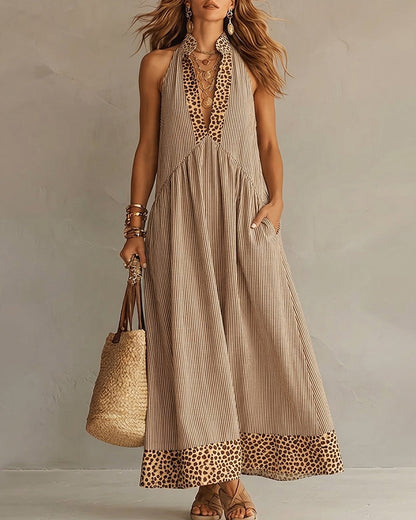 Kleid Ärmellos Leopardenmuster Maxi