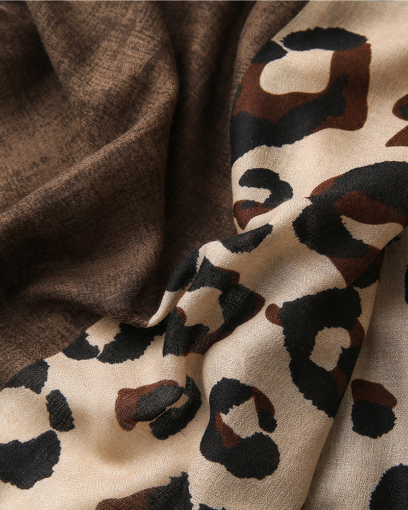 Damen Schal Leopard Patchwork Print Fransen Schal