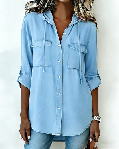 Hemd Damen Kapuze Kunst-Denim