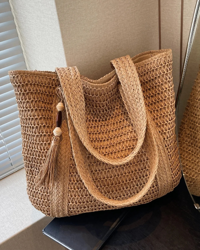 Strandtasche Große Kapazität Einfarbig Stroh