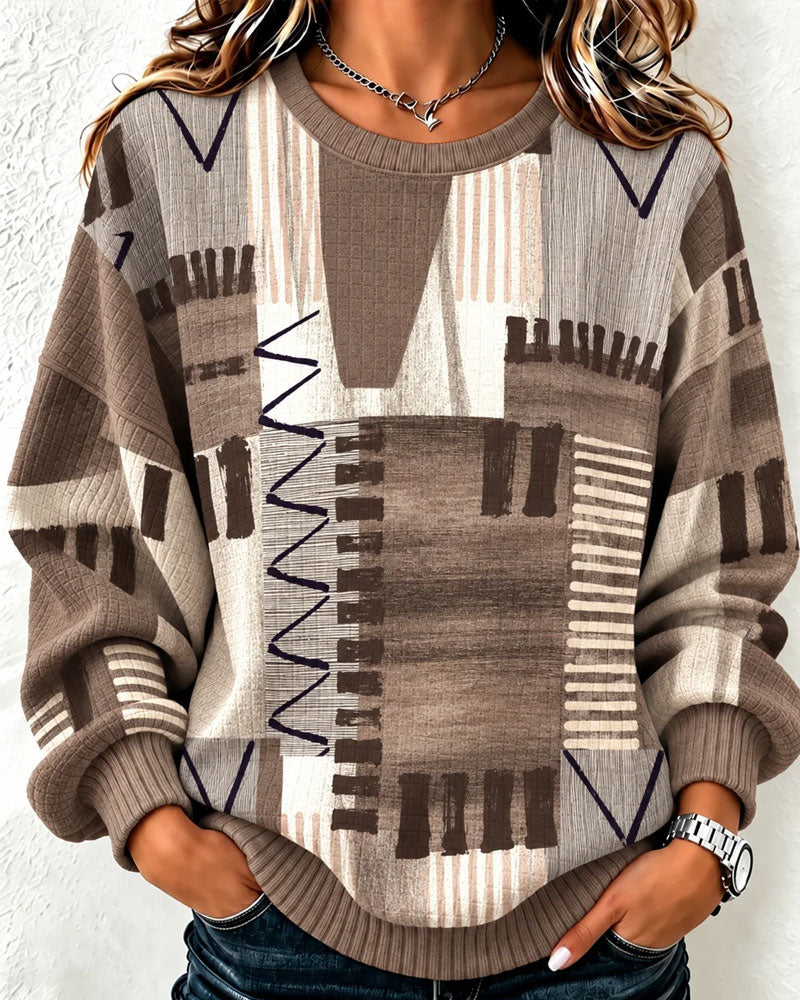 Sweatshirt Rundhals Kariert Farbblock