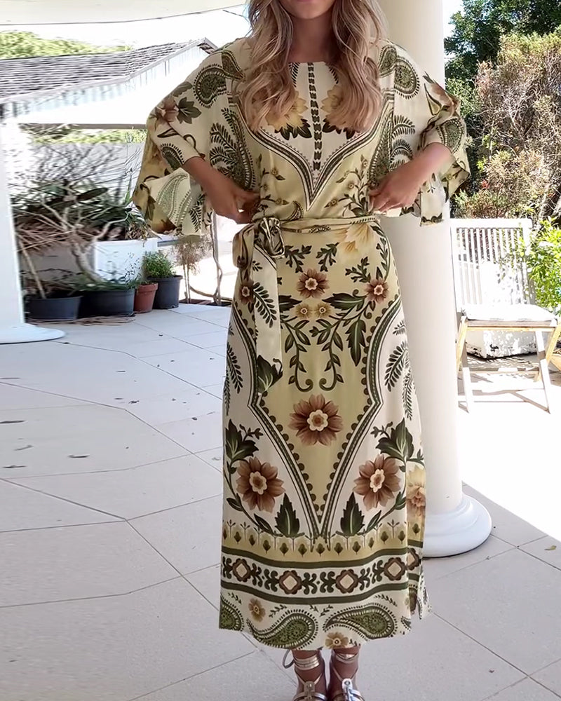 Kleid Rundhals Blumen Druck