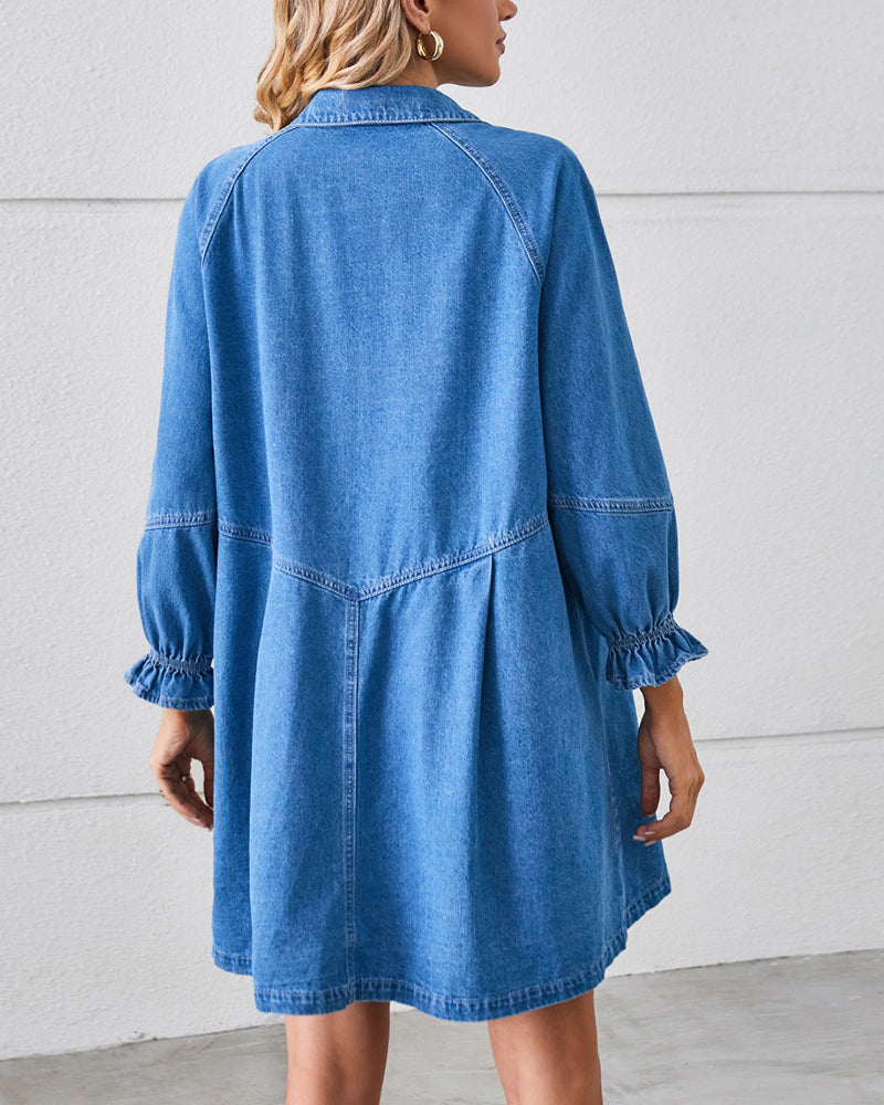Langarm Patchwork Denim Kleid