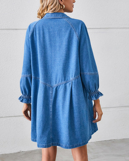 Langarm Patchwork Denim Kleid