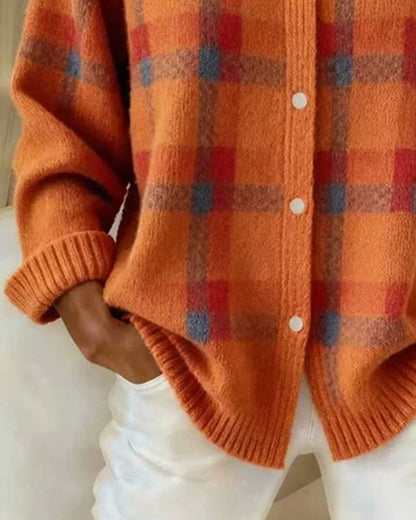 Strickjacke Karomuster Hemdkragen Geknöpft