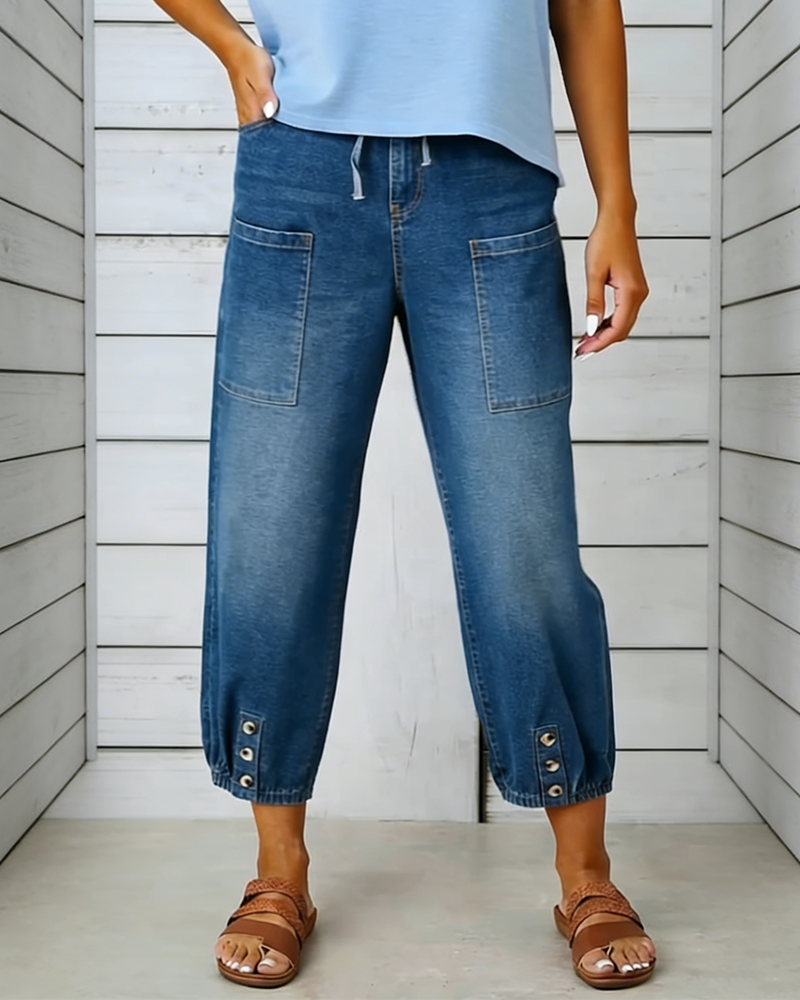 Jeans Elastischer Bund Multi-Tasche Jogger