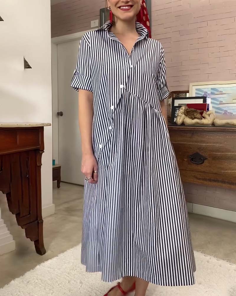 Kleid Kragen geknöpft gestreift
