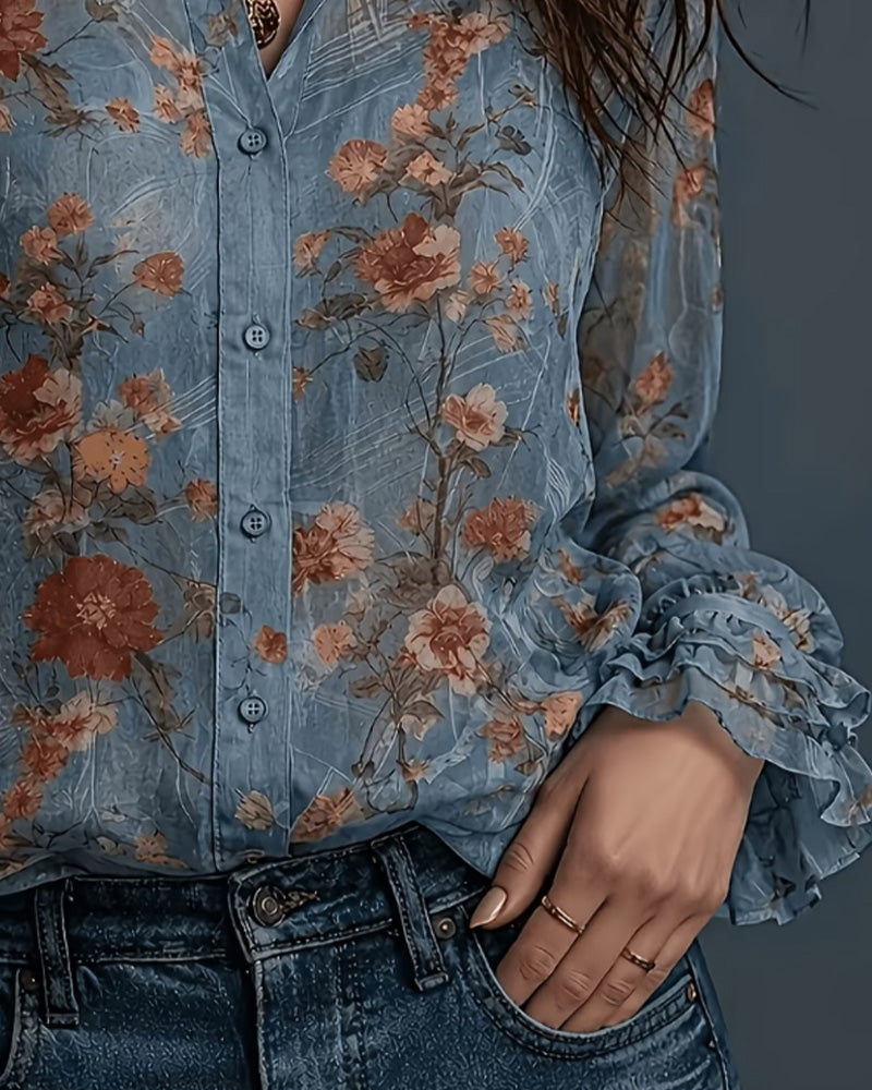 Bluse Blumen Rüsche Revers